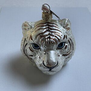 The Discovery Channel Store WHITE TIGER Blown Glass Christmas Ornament Poland